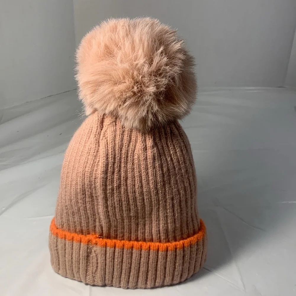 Kids Cute Kitten Blush Pink 3 D Knit Pom Pom Winter Beanie